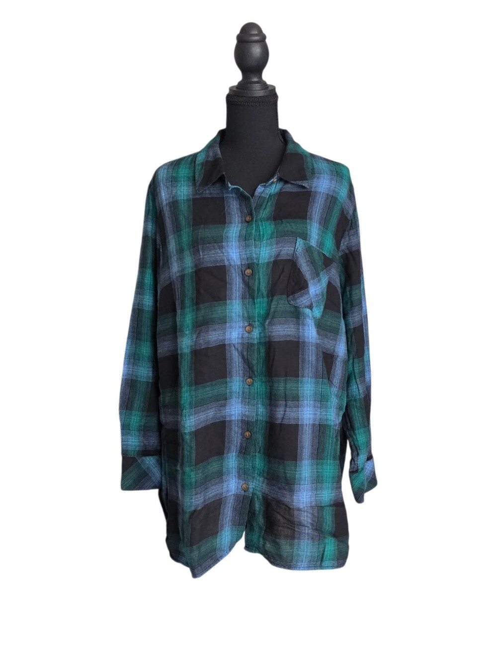 J. Jill Soft Plaid Tunic Long Sleeve Button Down XL